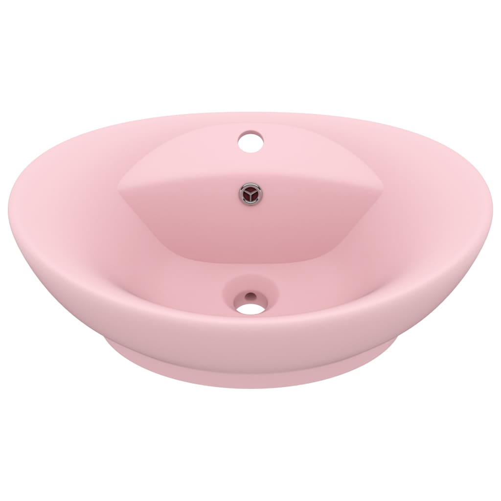Lavabo ovale de luxe à trop-plein Rose mat 58,5x39 cm Céramique
