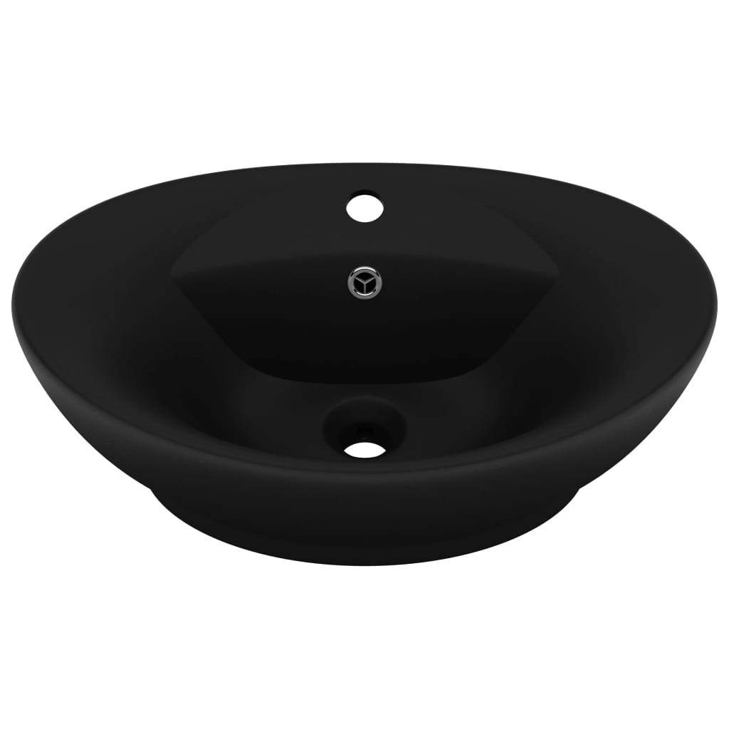 Lavabo ovale de luxe à trop-plein Noir mat 58,5x39 cm Céramique