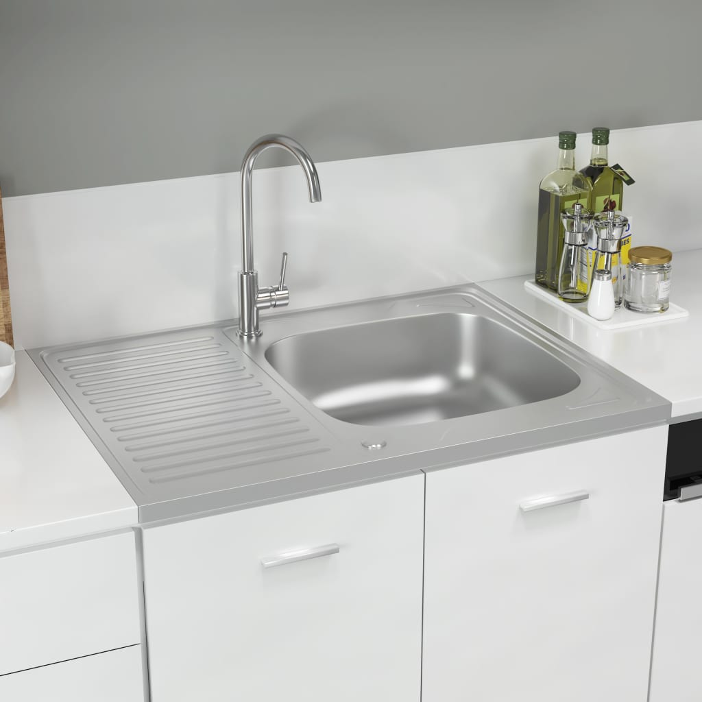 Jeu d'évier de cuisine et égouttoir Argenté 800x600x155 mm Inox