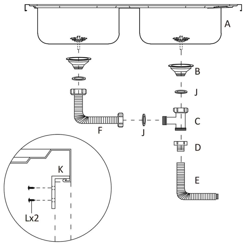 Évier de cuisine à double lavabo Argenté 800x500x155 mm Inox