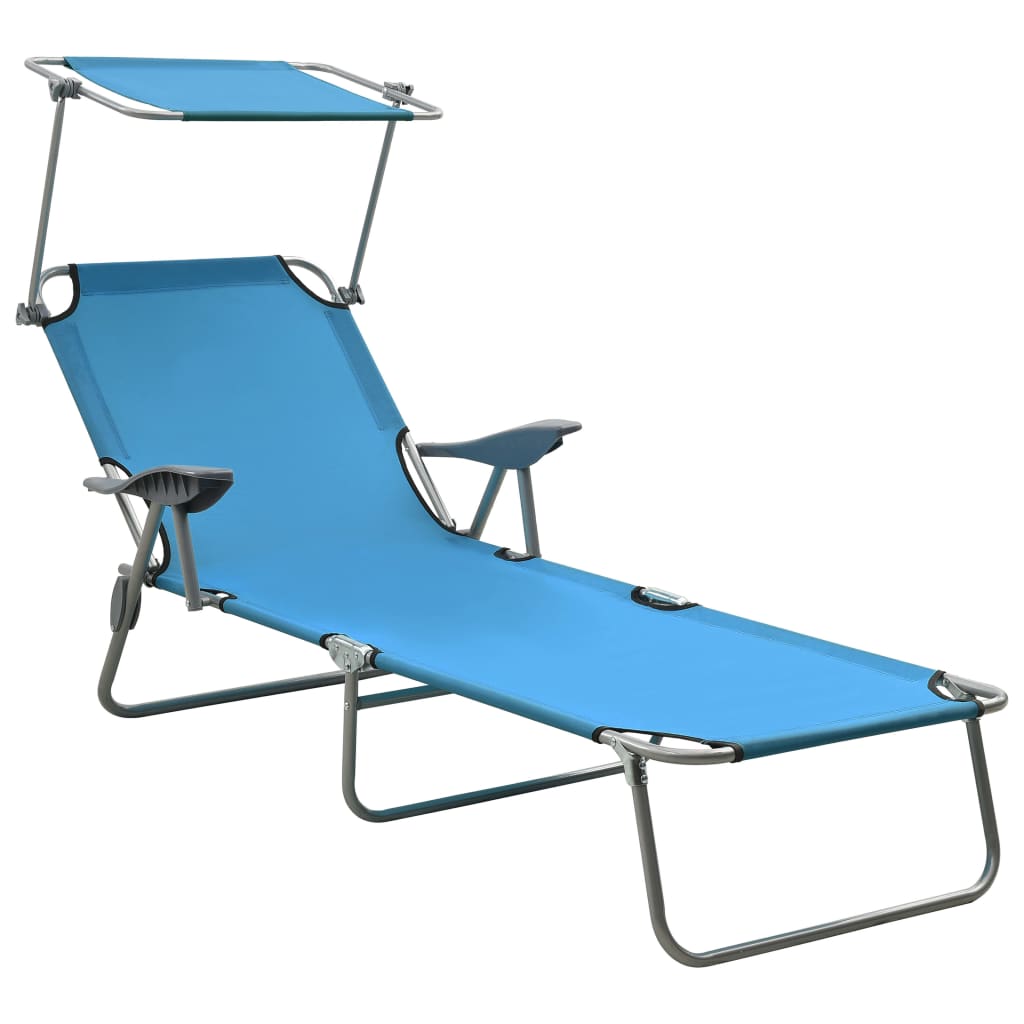 Chaise longue avec auvent Acier Bleu