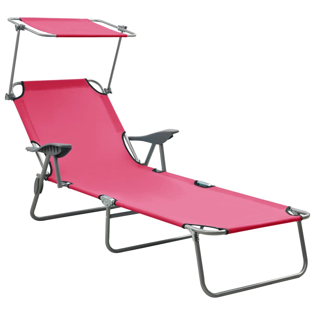 Chaise longue avec auvent Acier Rose