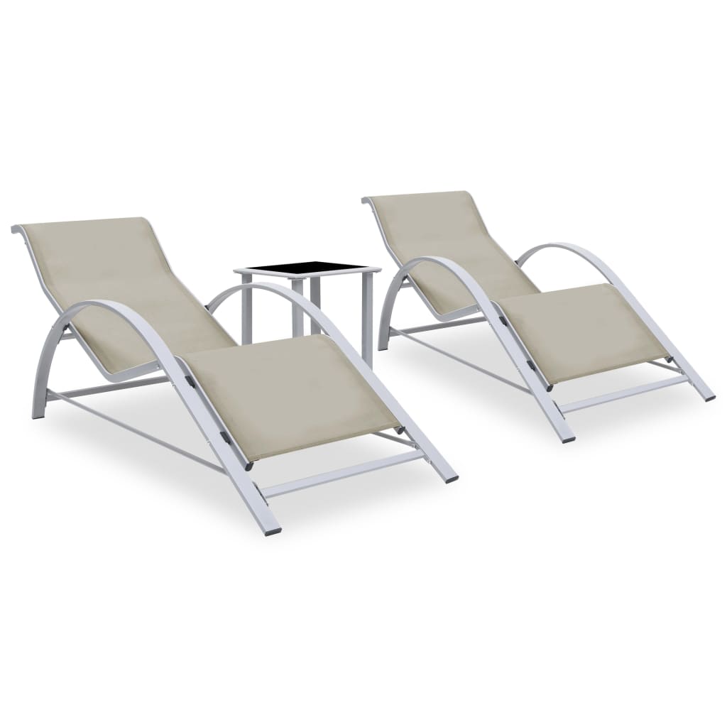 Chaises longues 2 pcs avec table Aluminium Crème