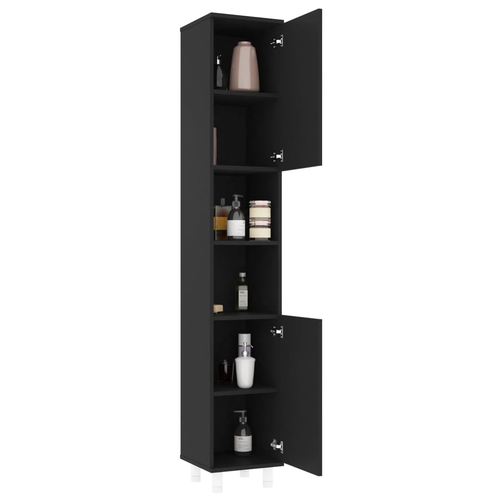 Armoire de salle de bain Noir 30x30x179 cm Aggloméré