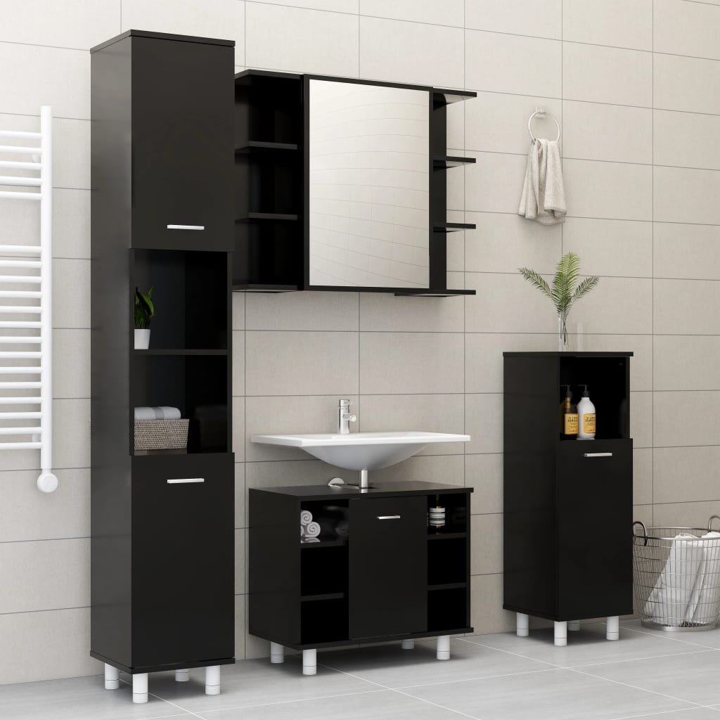 Armoire de salle de bain Noir 30x30x179 cm Aggloméré