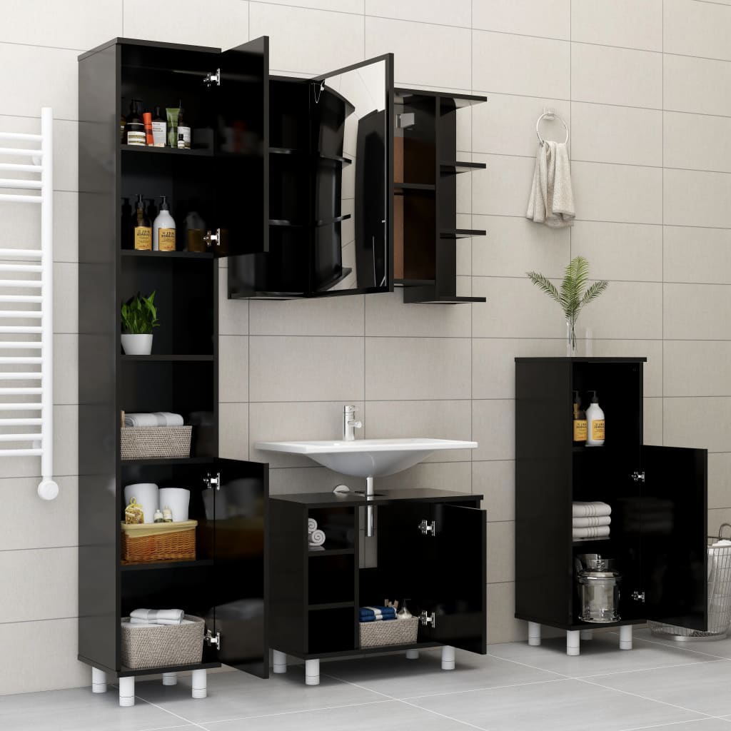 Armoire de salle de bain Noir 30x30x179 cm Aggloméré