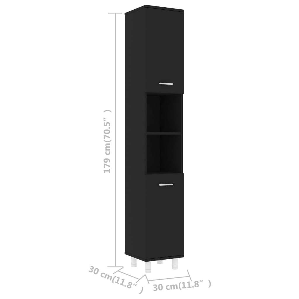 Armoire de salle de bain Noir 30x30x179 cm Aggloméré