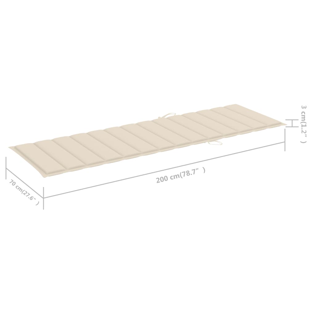 Coussin de chaise longue Crème 200x70x3 cm Tissu
