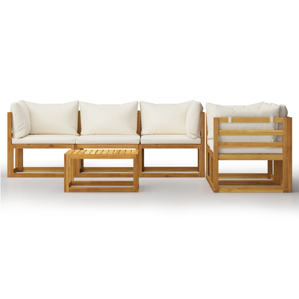 6 Piece Garden Lounge Set with Cushion Cream Solid Acacia Wood  (2x311853+311859)