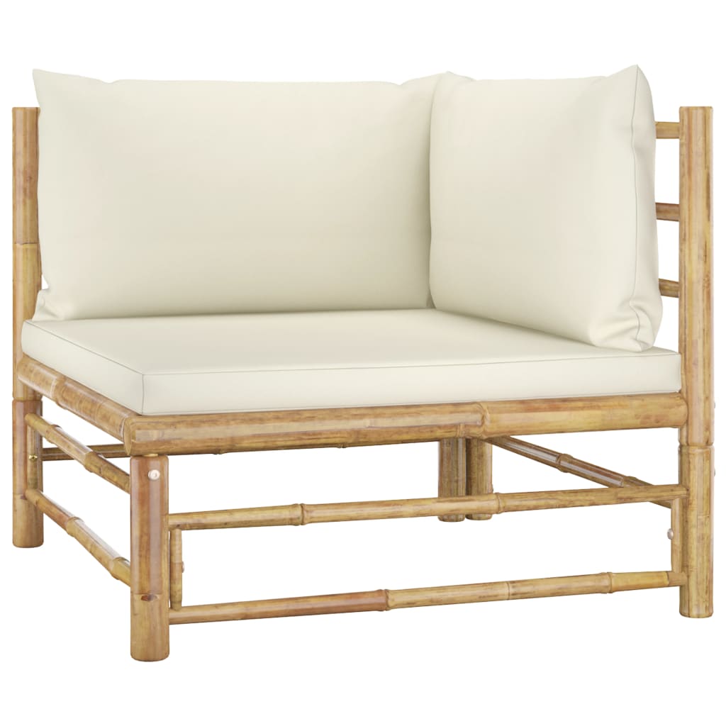 Salon de jardin 5 pcs avec coussins blanc crème Bambou