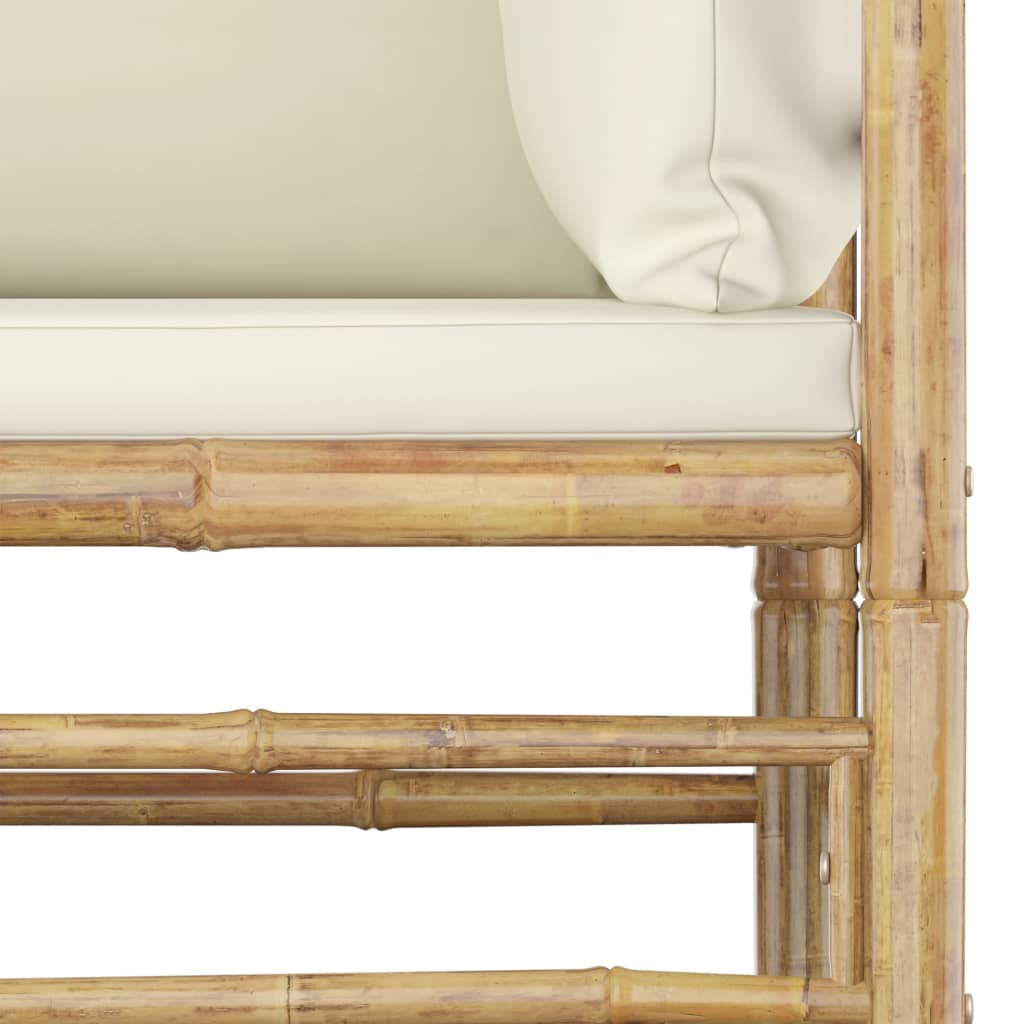 Salon de jardin 5 pcs avec coussins blanc crème Bambou