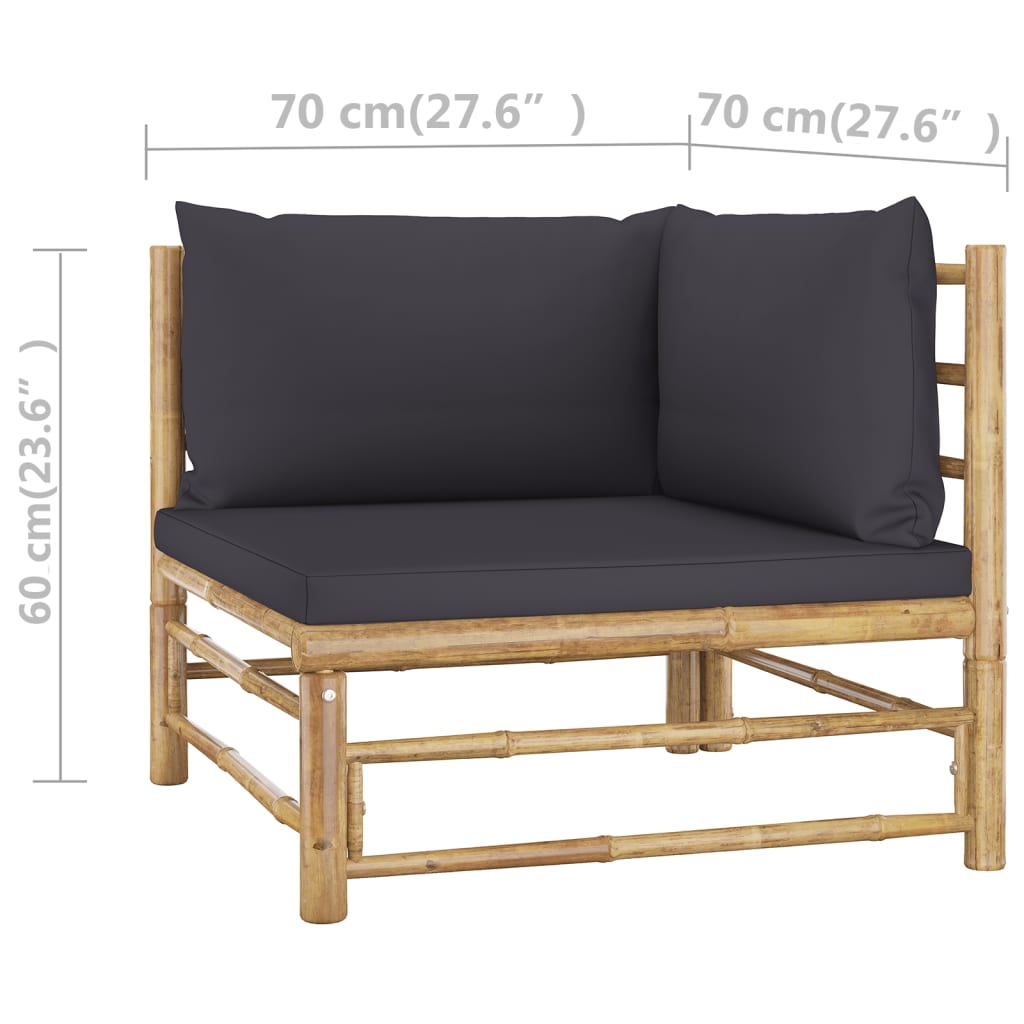 Salon de jardin 2 pcs avec coussins gris foncé Bambou