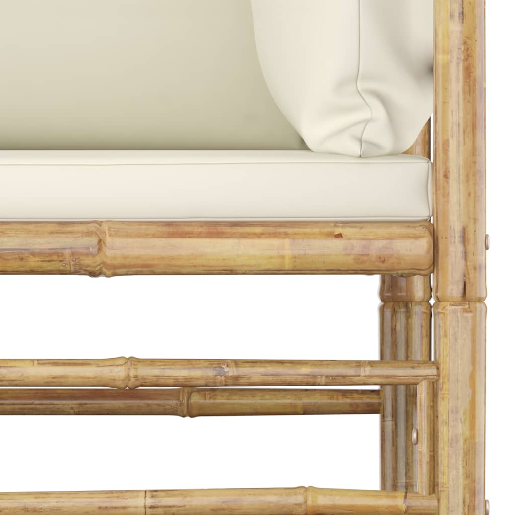 Salon de jardin 6 pcs avec coussins blanc crème Bambou