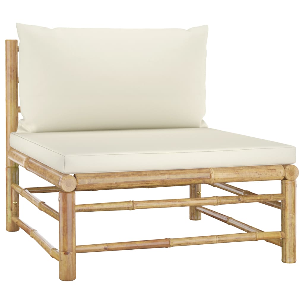 Salon de jardin 6 pcs avec coussins blanc crème Bambou