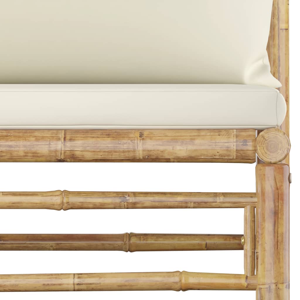 Salon de jardin 6 pcs avec coussins blanc crème Bambou