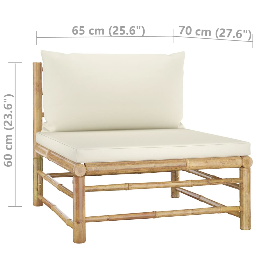 Salon de jardin 6 pcs avec coussins blanc crème Bambou