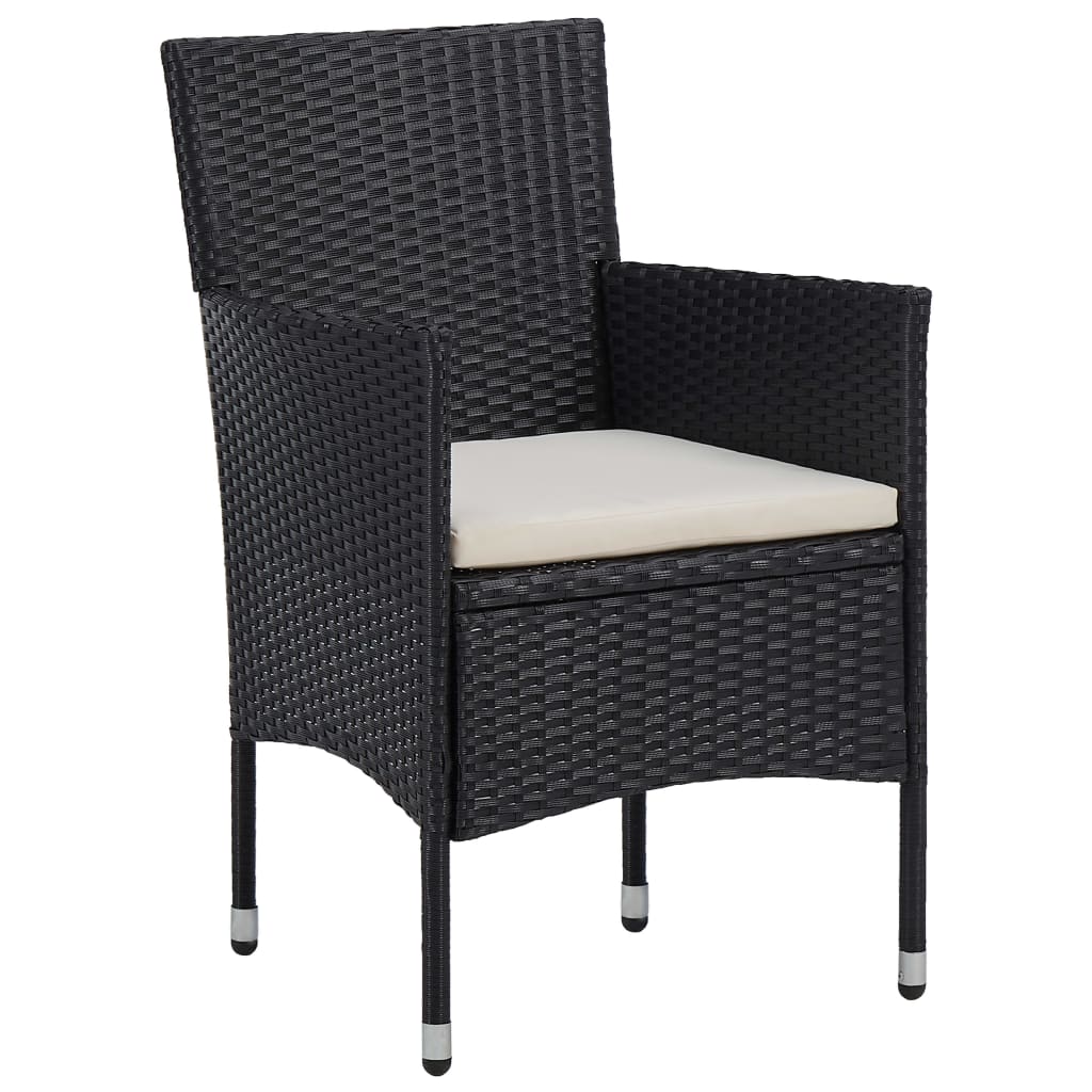 Ensemble à dîner de jardin 3 pcs Noir Résine tressée et verre