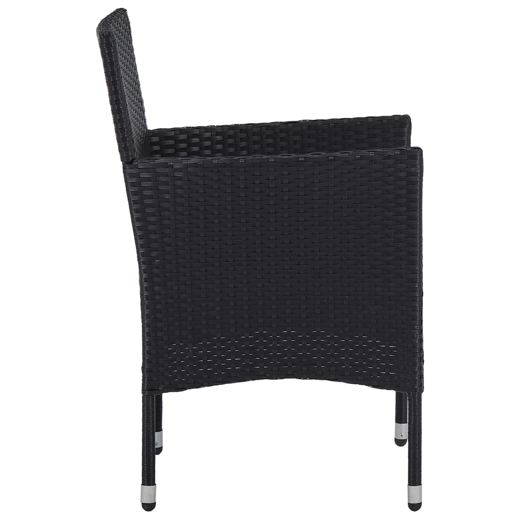 Ensemble à dîner de jardin 3 pcs Noir Résine tressée et verre