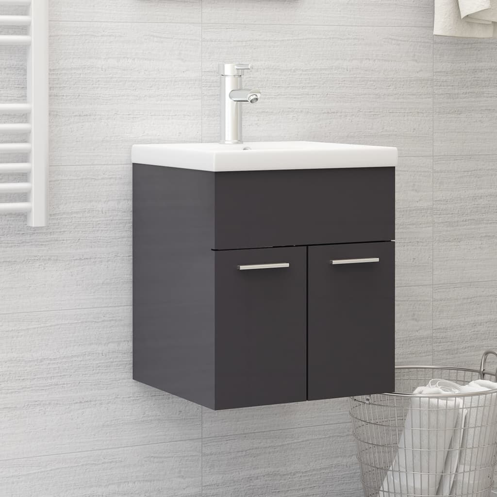 Armoire d'évier Gris brillant 41x38,5x46 cm Aggloméré
