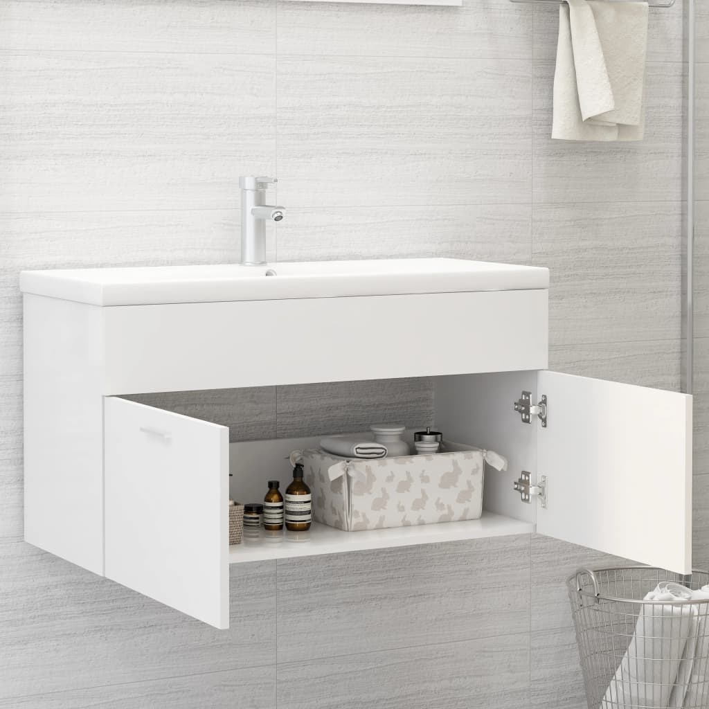 Armoire d'évier Blanc 90x38,5x46 cm Aggloméré