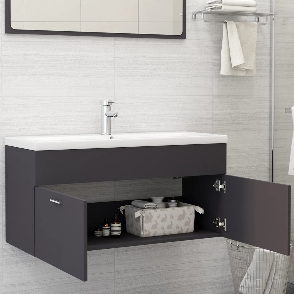 Armoire d'évier Gris 100x38,5x46 cm Aggloméré
