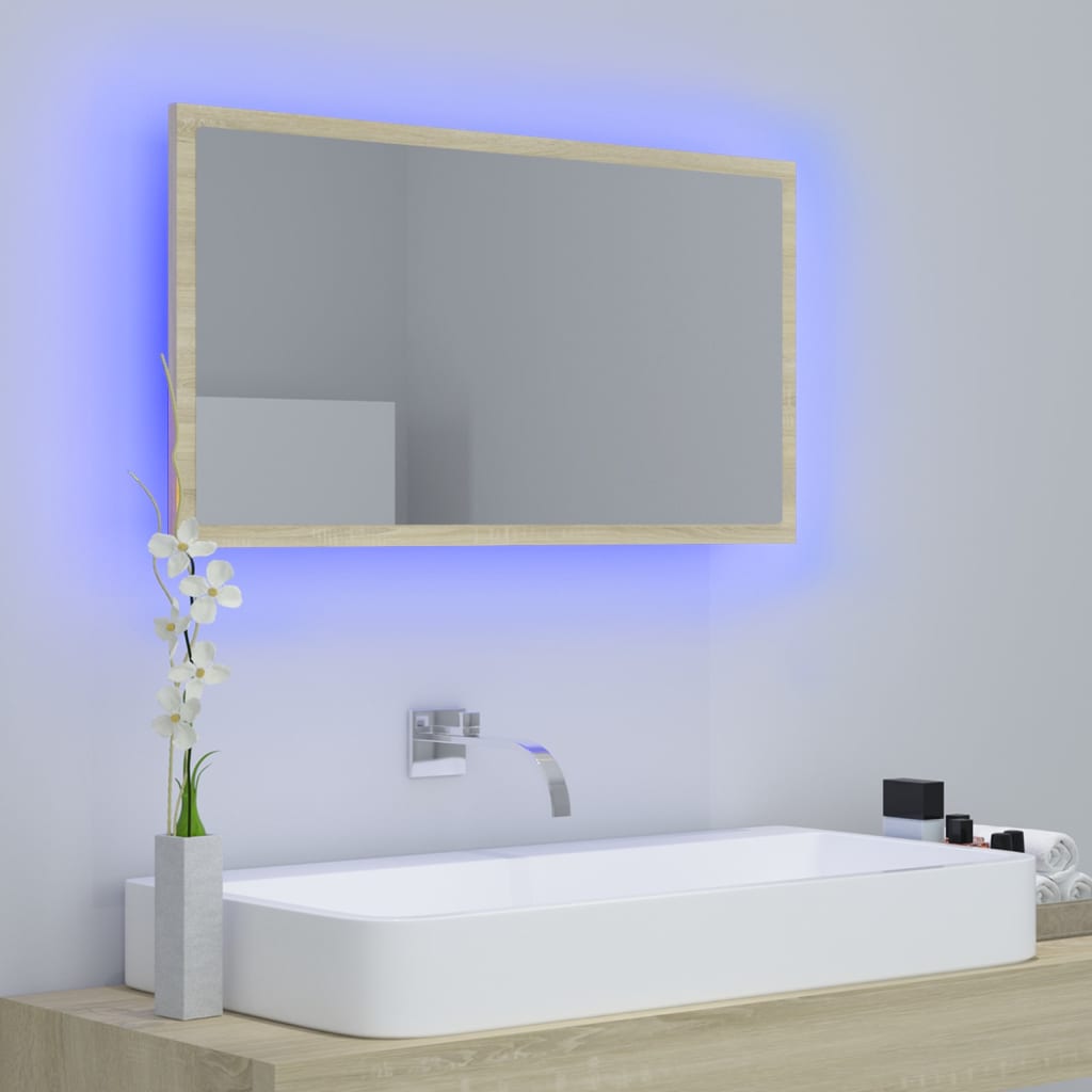 Miroir LED de salle de bain Chêne sonoma 80x8,5x37 cm Aggloméré