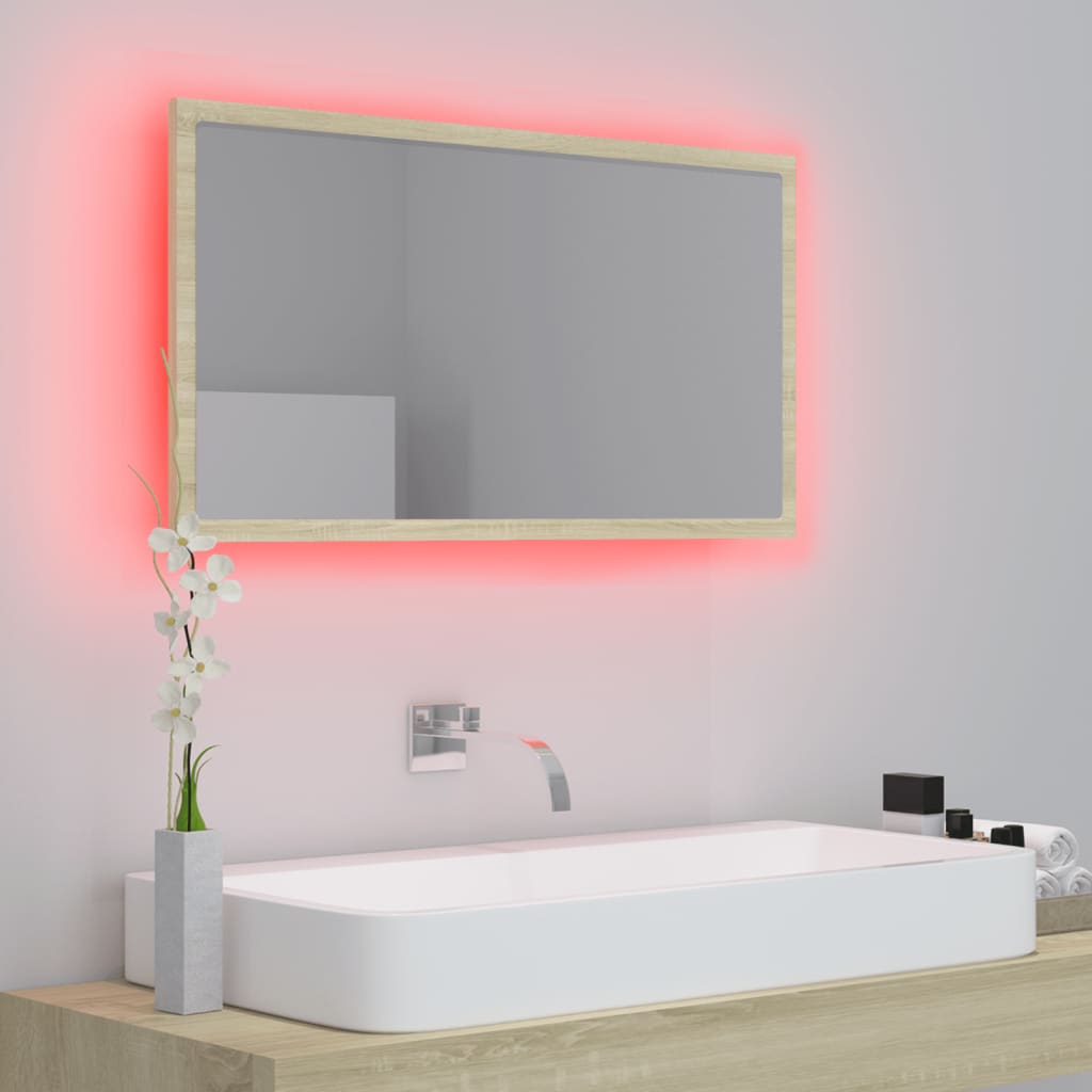 Miroir LED de salle de bain Chêne sonoma 80x8,5x37 cm Aggloméré
