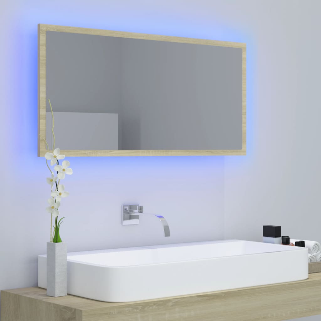 Miroir LED de salle de bain Chêne sonoma 90x8,5x37 cm Aggloméré