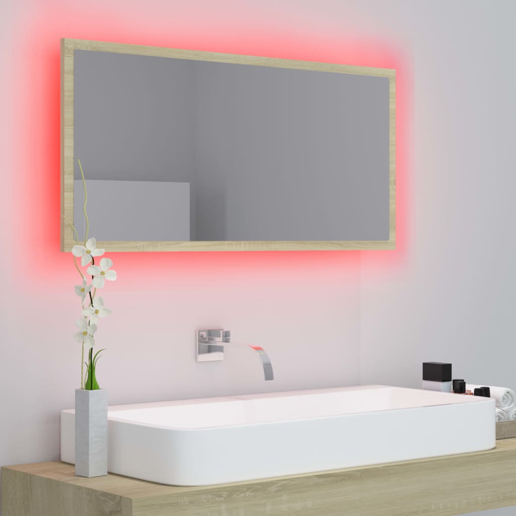 Miroir LED de salle de bain Chêne sonoma 90x8,5x37 cm Aggloméré