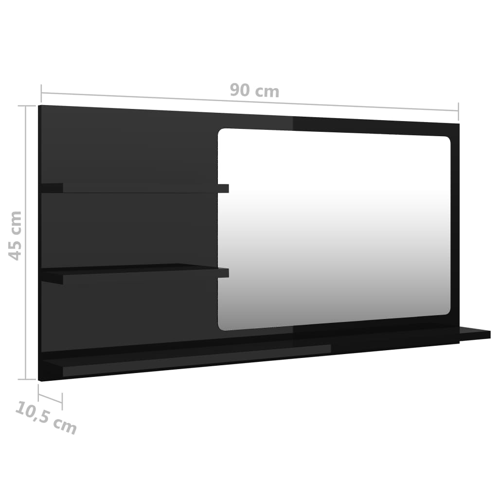 Miroir de salle de bain Noir brillant 90x10,5x45 cm Aggloméré