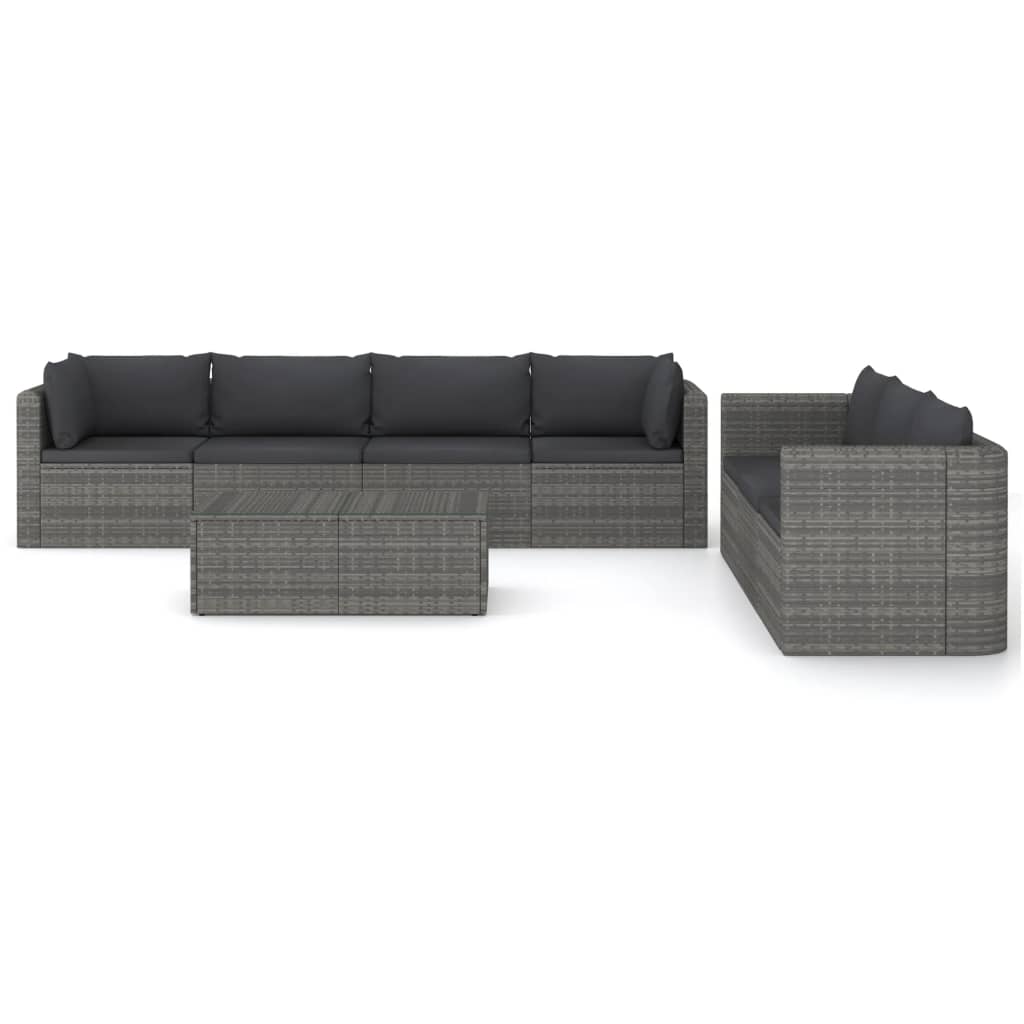 Salon de jardin 8 pcs avec coussins Résine tressée Gris