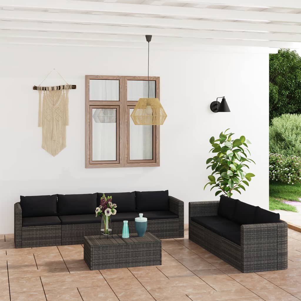 Salon de jardin 8 pcs avec coussins Résine tressée Gris