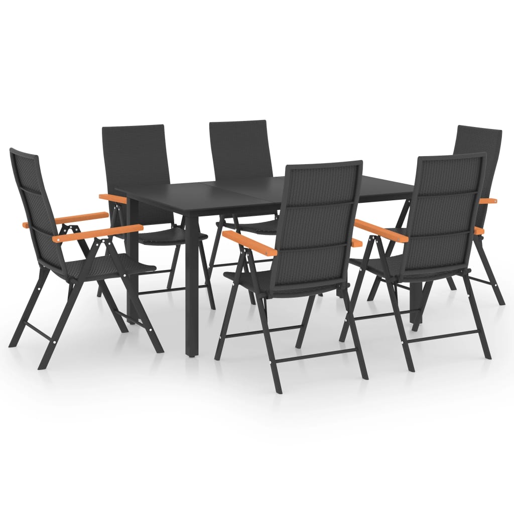 Ensemble de salle à manger de jardin 7 pcs Noir et marron