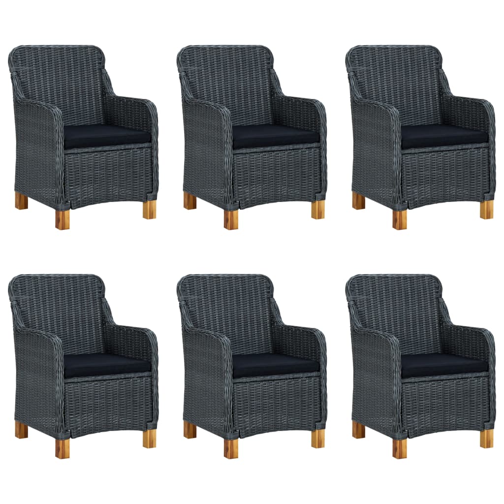 Mobilier à dîner 7 pcs avec coussins Résine tressée Gris foncé