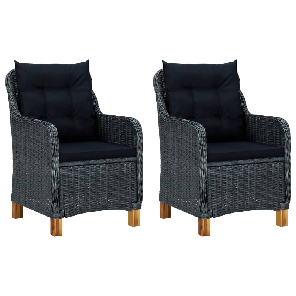 Salon de jardin 3 pcs avec coussins Résine tressée Gris foncé