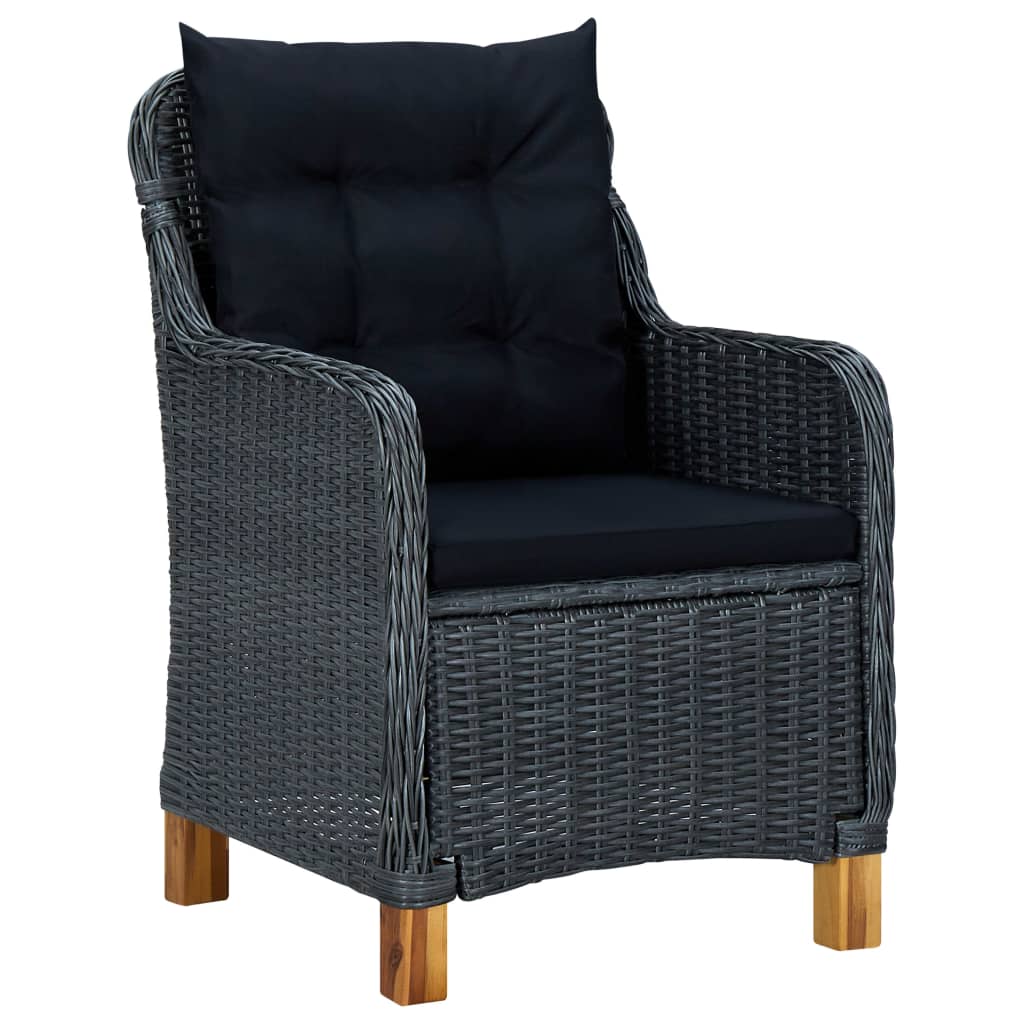 Salon de jardin 3 pcs avec coussins Résine tressée Gris foncé