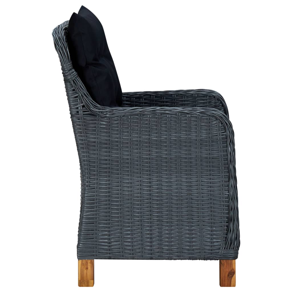 Salon de jardin 3 pcs avec coussins Résine tressée Gris foncé