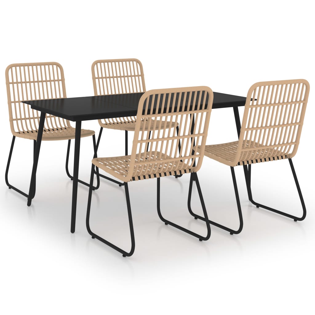 Ensemble à dîner d'extérieur 5 pcs Résine tressée et verre
