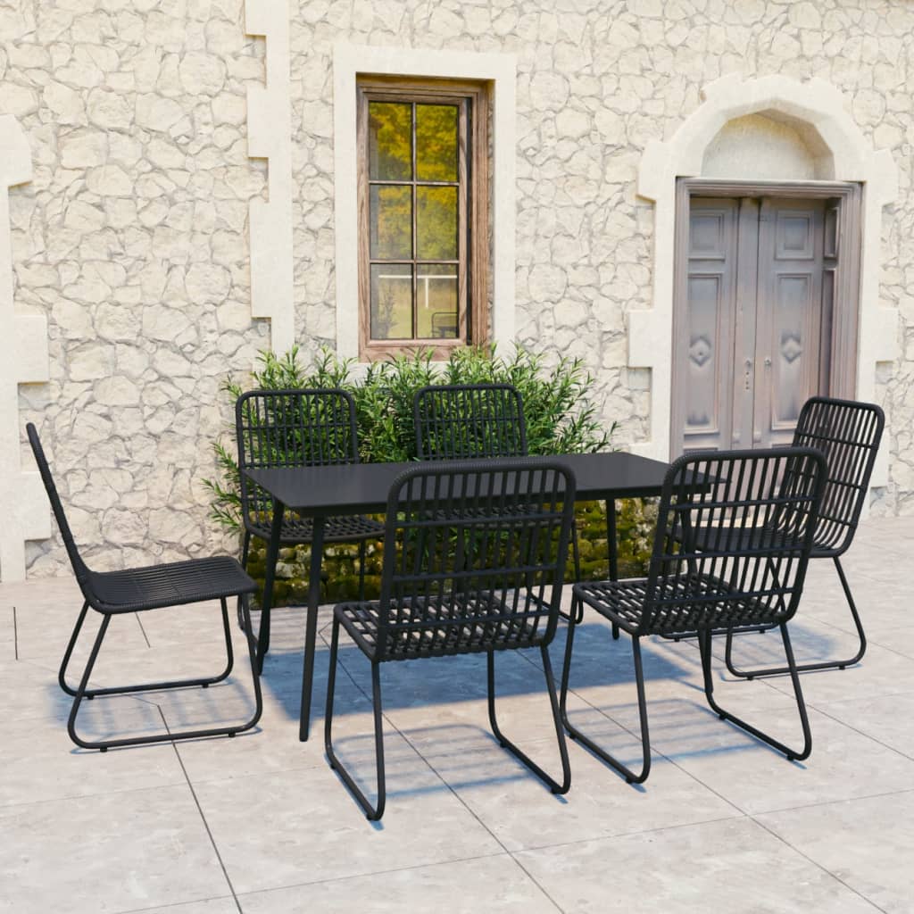 Ensemble à dîner d'extérieur 7 pcs Résine tressée et verre