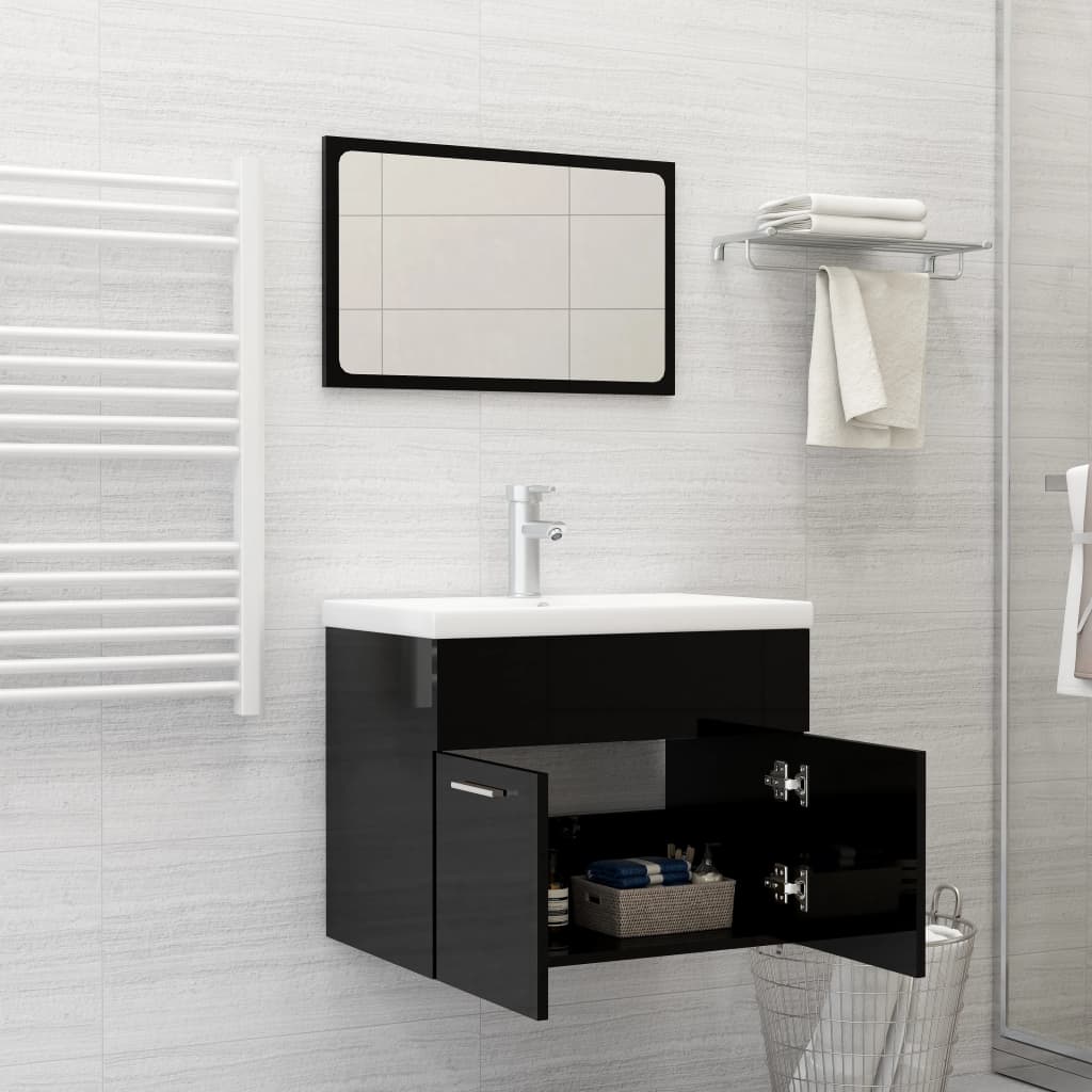 Ensemble de meubles de bain 2 pcs Noir brillant Aggloméré
