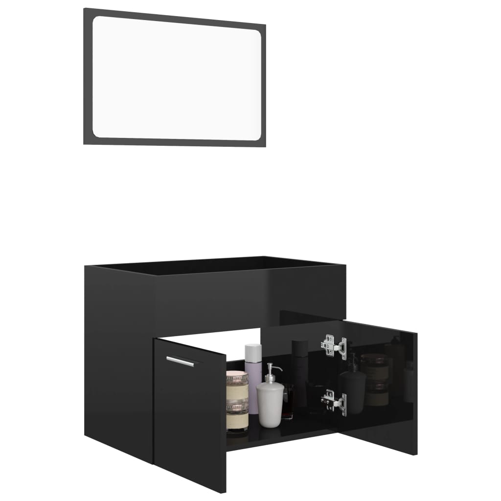 Ensemble de meubles de bain 2 pcs Noir brillant Aggloméré