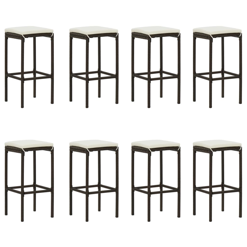 Meuble de bar de jardin 9 pcs et coussins Résine tressée Marron