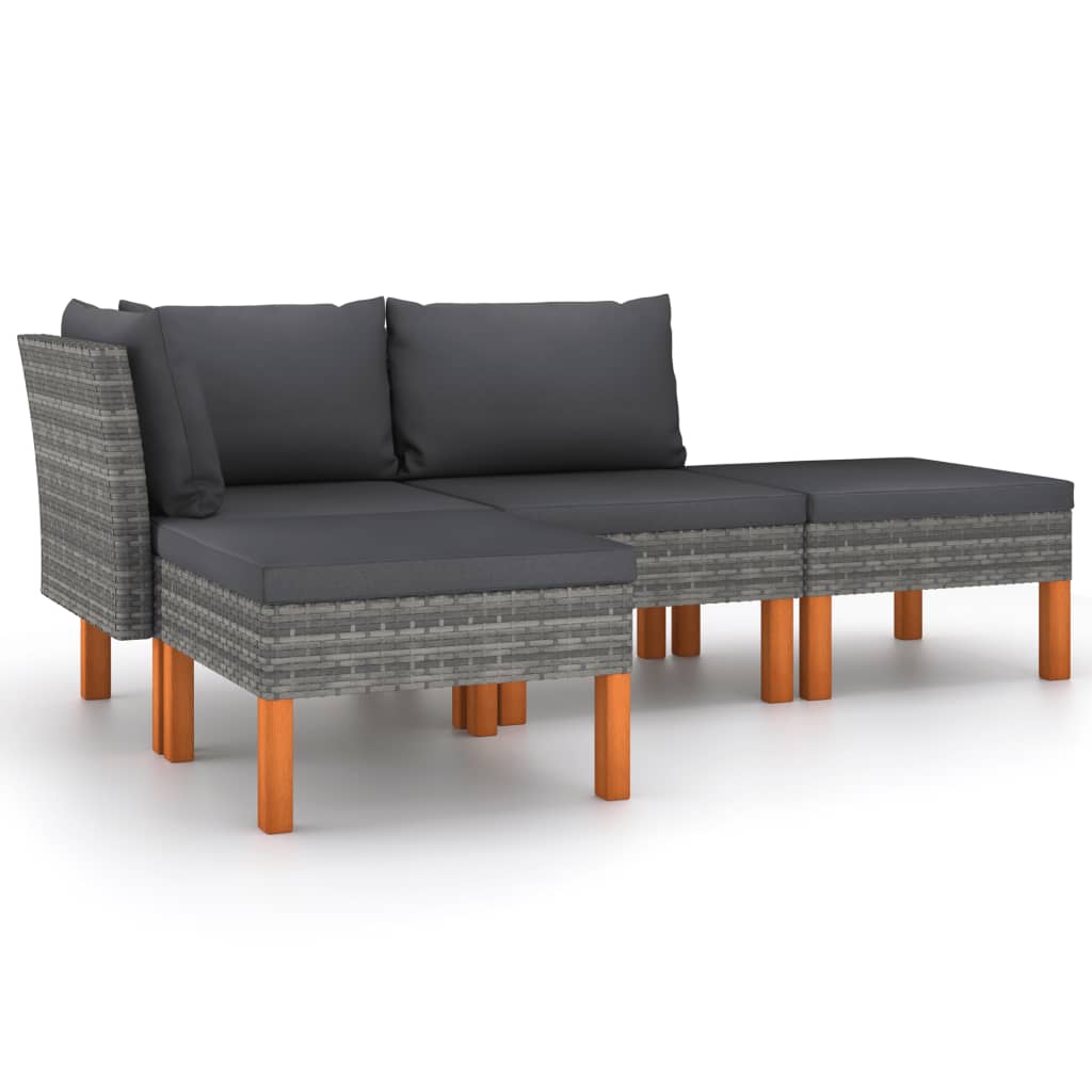 Salon de jardin 4 pcs avec coussins Résine tressée Gris