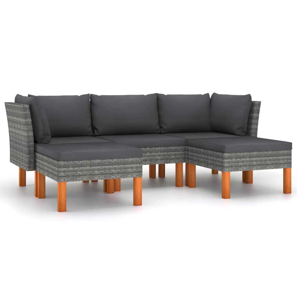 Salon de jardin 5 pcs avec coussins Résine tressée Gris