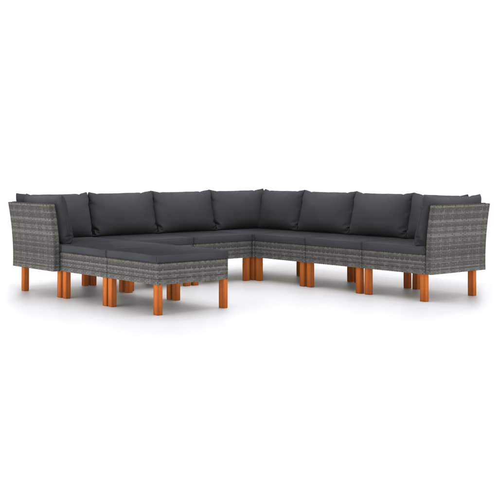Salon de jardin 9 pcs avec coussins Résine tressée Gris