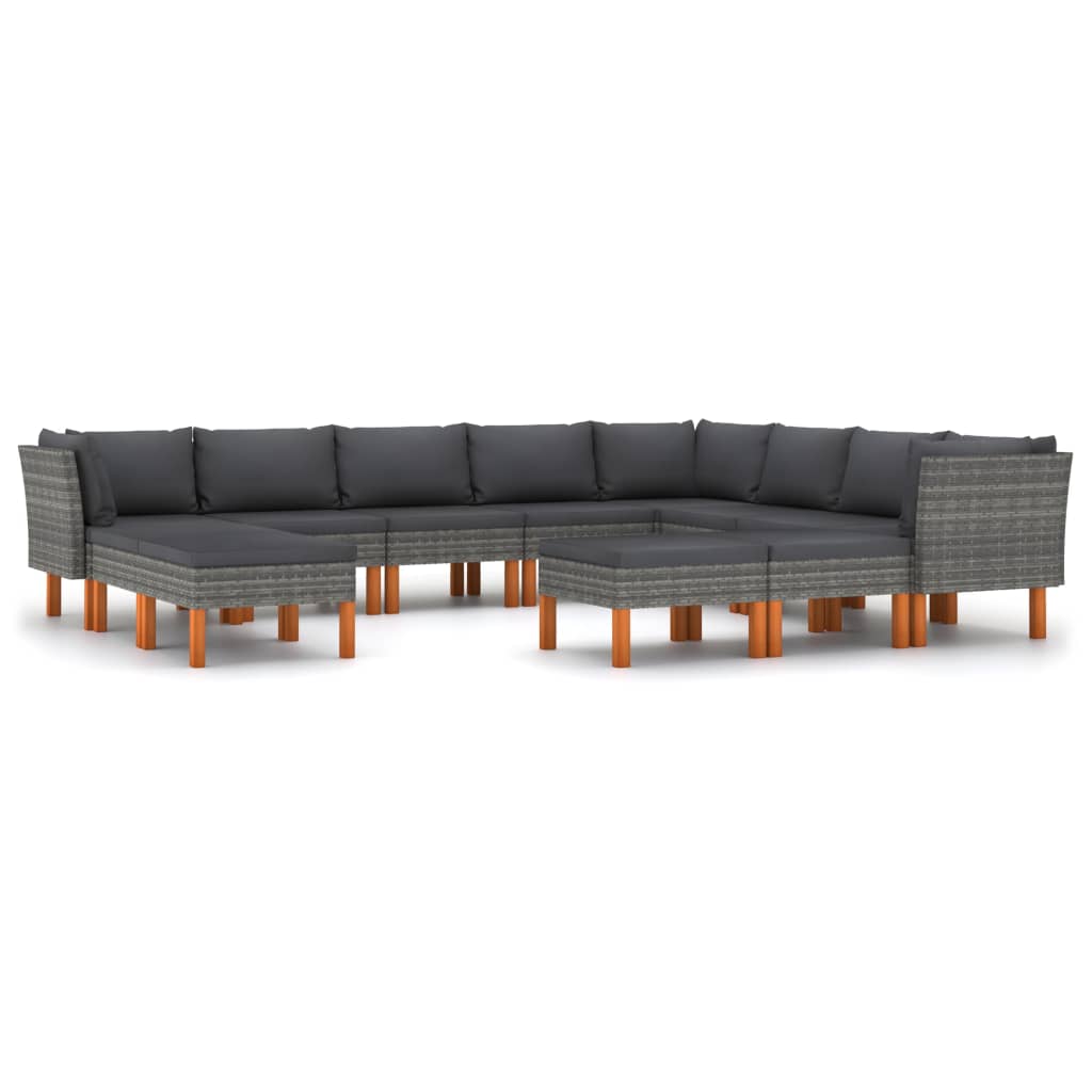 Salon de jardin 12 pcs avec coussins Résine tressée Gris