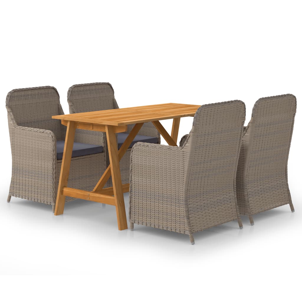 Ensemble de salle à manger de jardin 5 pcs Marron