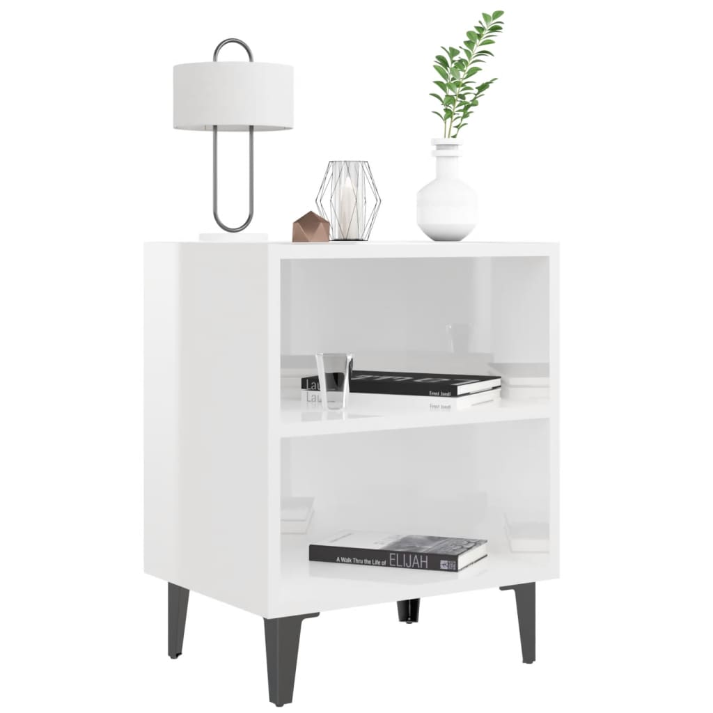 Tables de chevet pieds en métal 2 pcs Blanc brillant 40x30x50cm