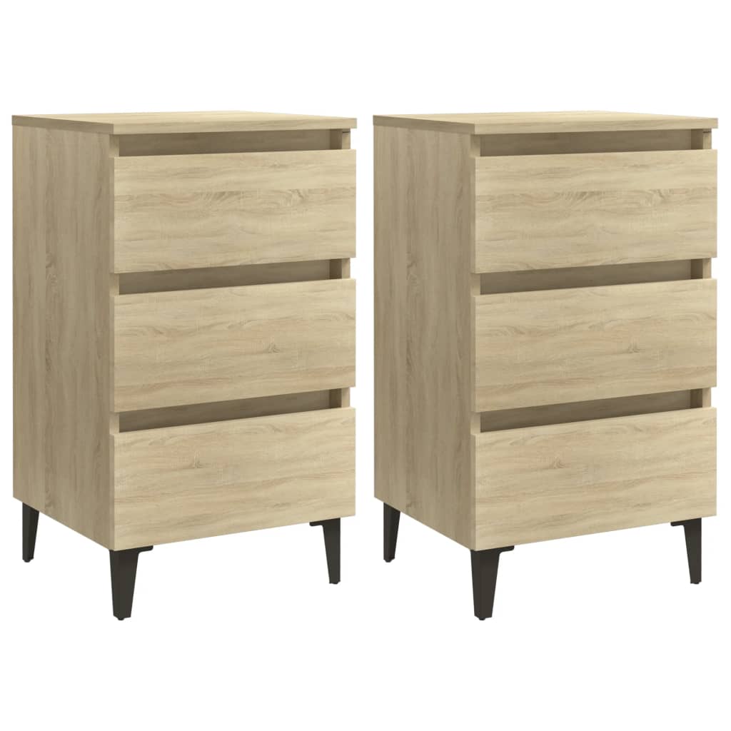 Tables de chevet pieds en métal 2 pcs Chêne sonoma 40x35x69 cm
