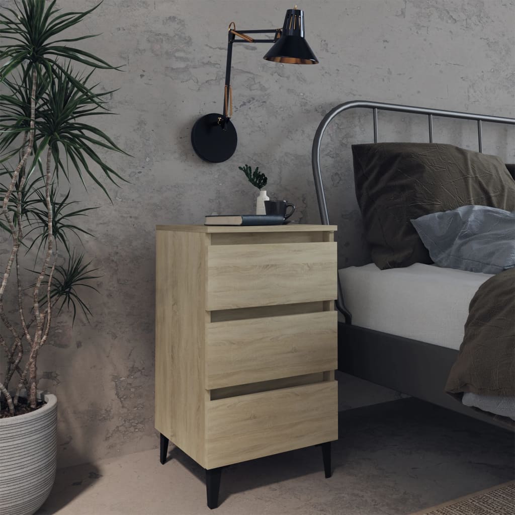 Tables de chevet pieds en métal 2 pcs Chêne sonoma 40x35x69 cm